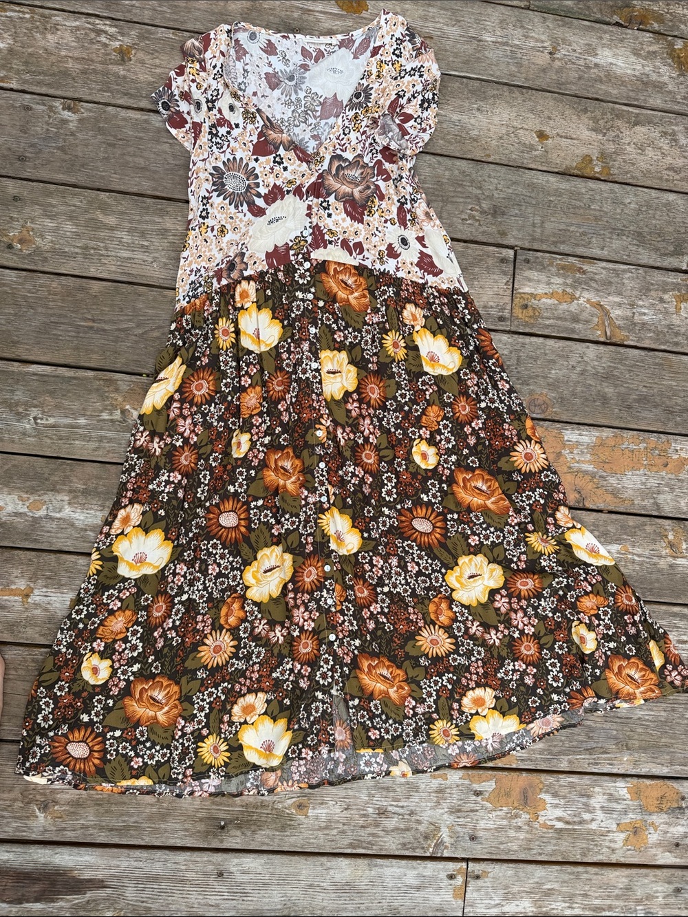 Spell Floral Maxi Dress in Brown, Yellow & Cream
